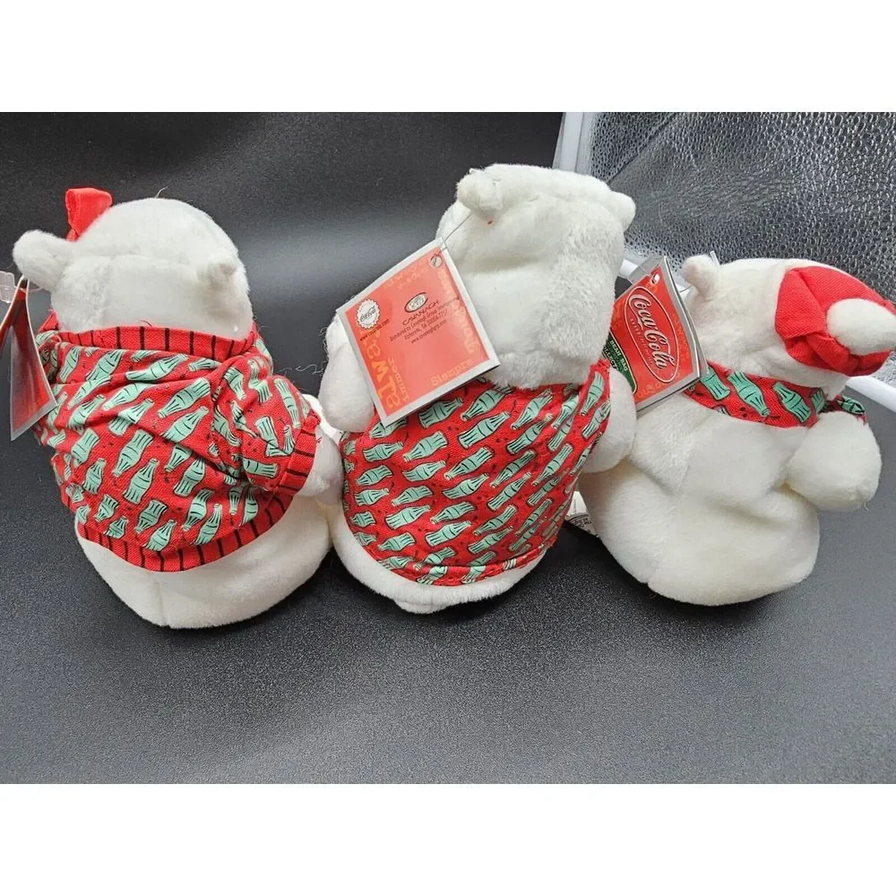 Lot Of 5 Vintage Coca Cola Beanie Plush Polar‎ Bear Seal Penguin Drinking Coke